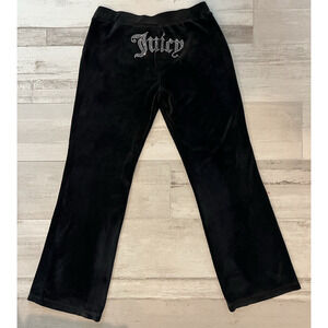 Juicy Couture Velour Lounge Pants Black Elastic Waist Logo Women L Stretchy Cozy